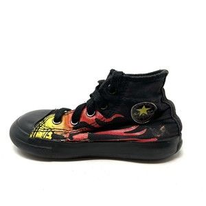 Converse All Star Toddler 7 Boy Girl Chucks High Top Black Flames Sneaker Shoes